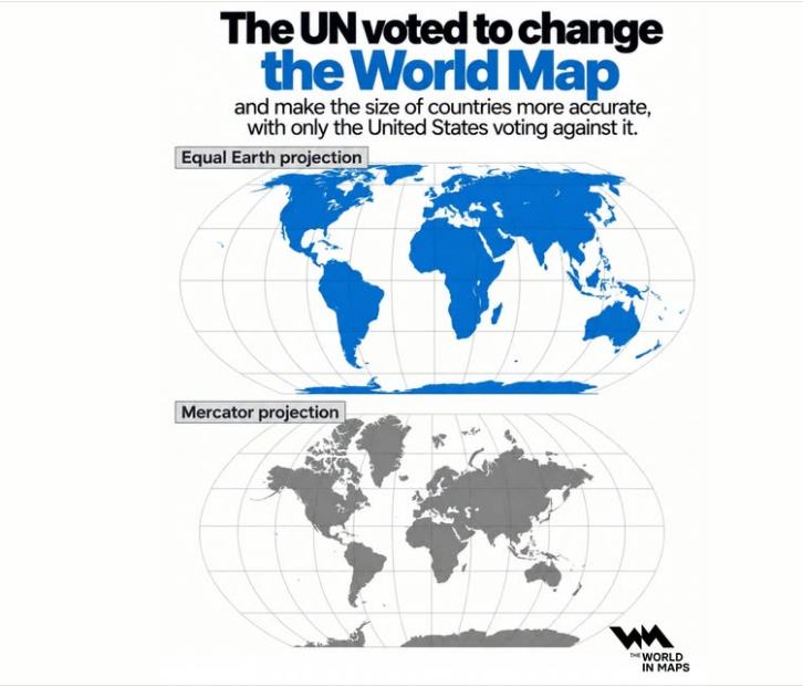 UN votes to adopt new world map to reflect Africa's true size – Only USA votes against the resolution
